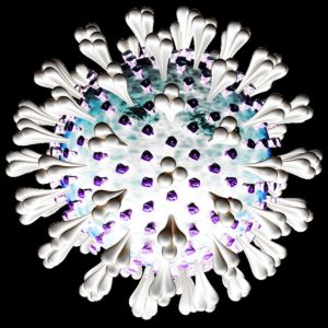 3D-Darstellung des Coronavirus in Falschfarben